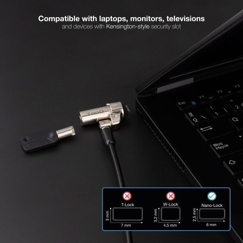Cabo de Segurança para Computador Portátil NANO Tooq Tqclkc0045-g / 1,5m