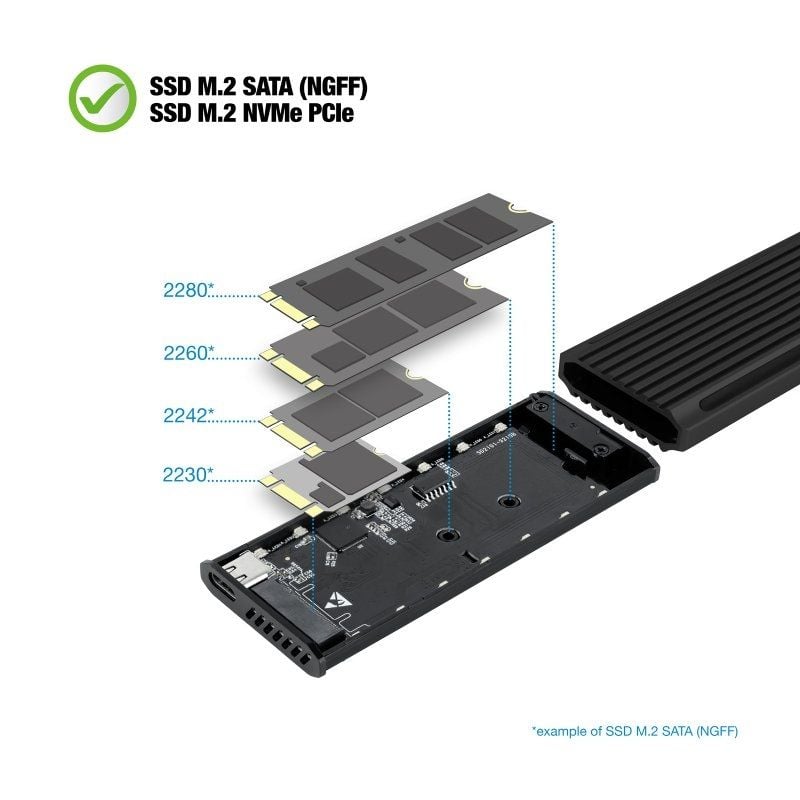 Tooq Tqe-2222b M.2 NVME Compartimento Externo para SSD / USB 3.1 Gen2 / sem Parafusos