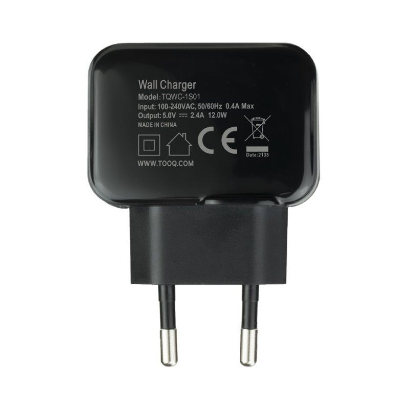 Carregador de Parede Tooq Tqwc-1s01 / 1xusb / 12W / Preto