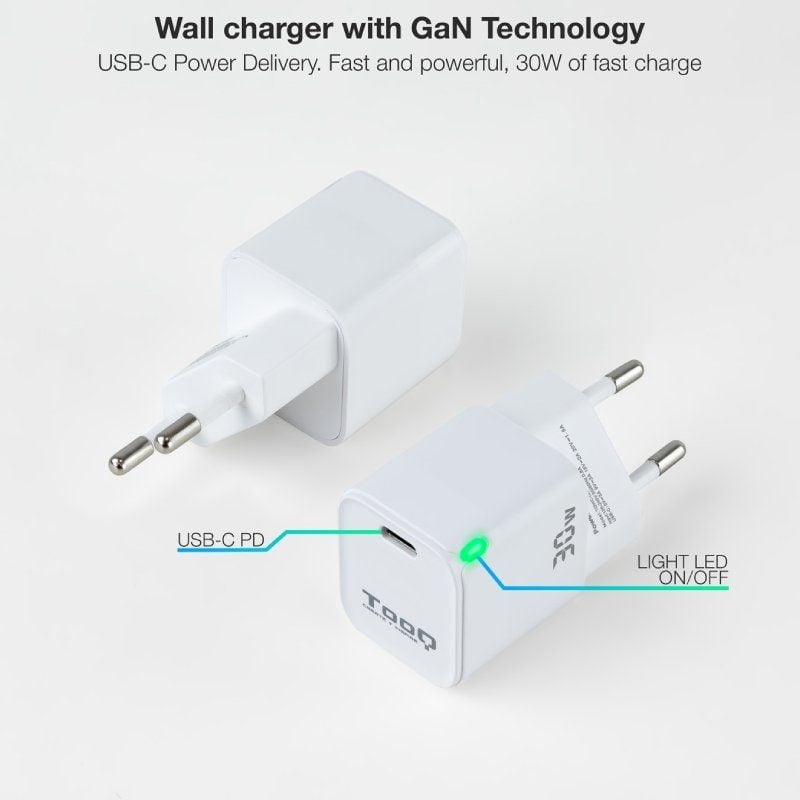 Carregador de Parede Gan Tooq Tqwc-ganpd30wt / 1xusb Type-c / 30W