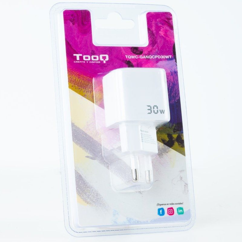 Tooq Tqwc-ganqcpd30wt / 1xusb Tipo C / 1xusb / 30W Carregador de Parede Gan Tooq Tqwc-ganqcpd30wt /…