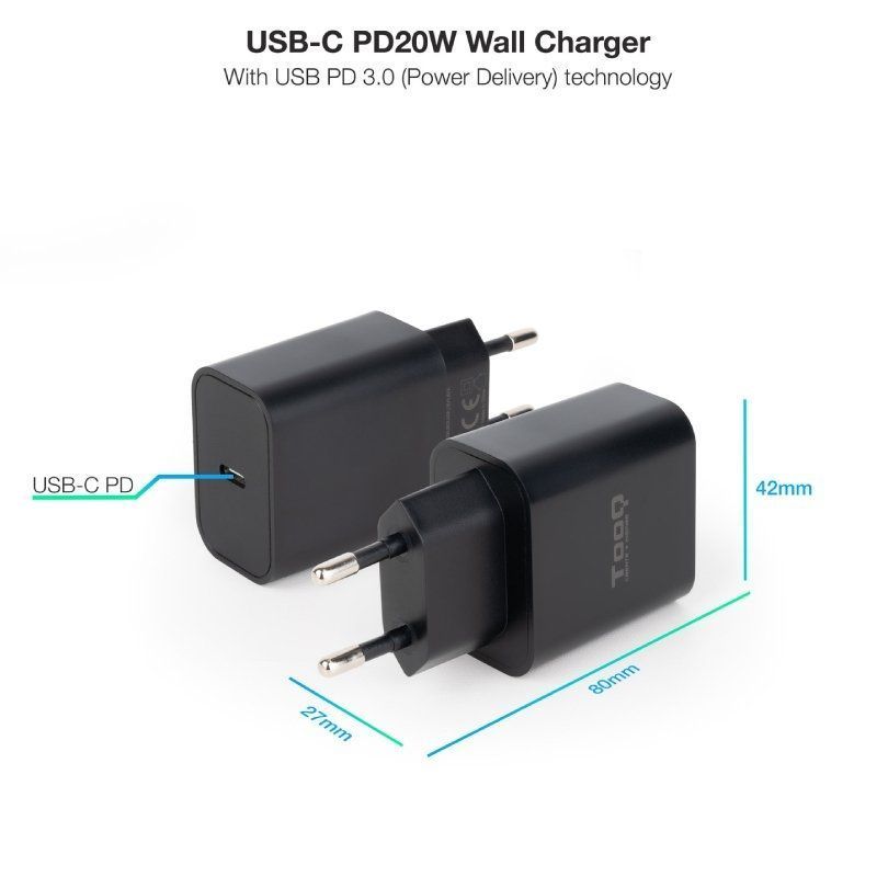 Carregador de Parede Tooq Tqwc-pdusbc20b / 1xusb Type-c / 20W
