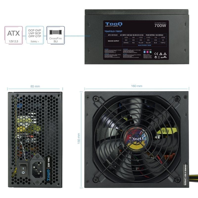 Fonte de Alimentação Tooq Tqapolo-700sp / 700W / Ventoinha de 14cm