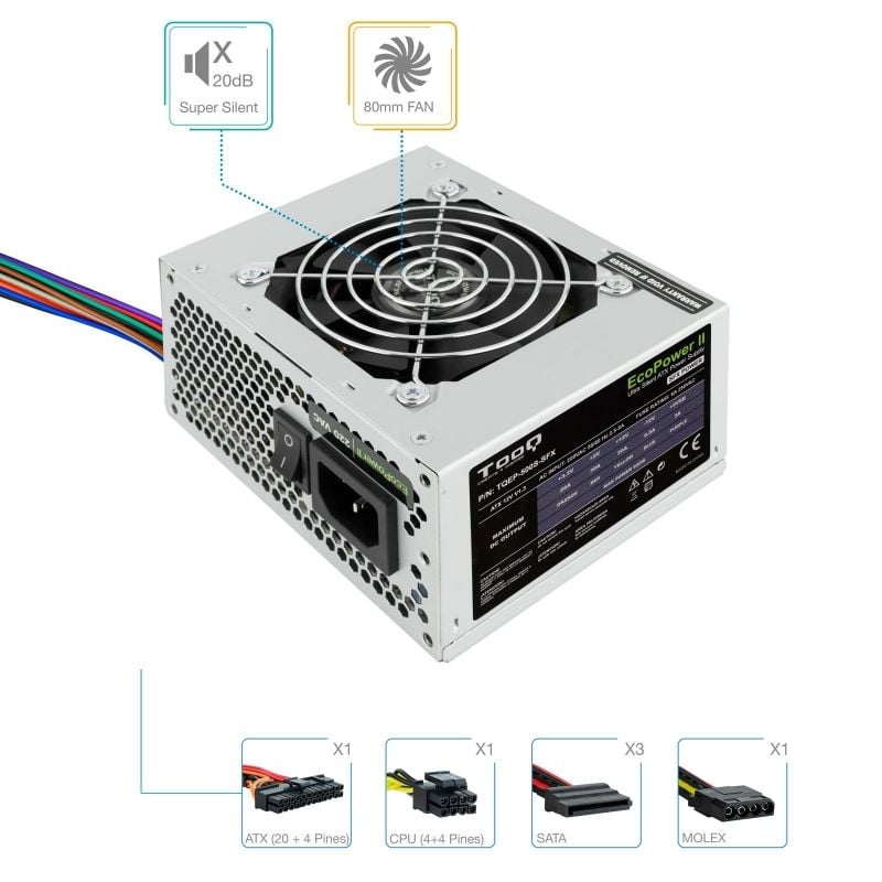 Tooq Tqep-500s-sfx Fonte de Alimentação SFX / 500W / Ventilador de 8cm