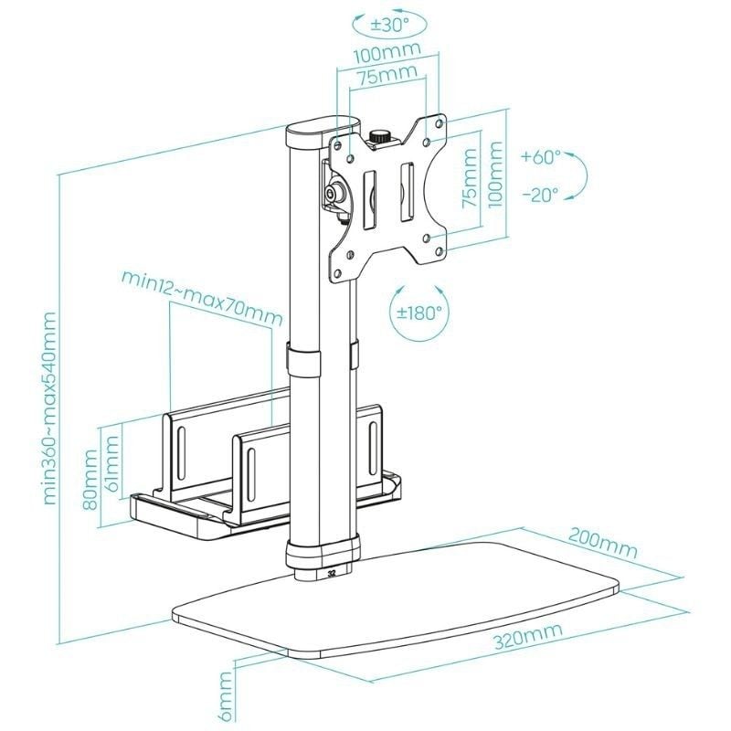 Tooq Db1128tn-b Suporte de Mesa para Monitor / Ajustável / Giratório / Inclinado / Até 6kg