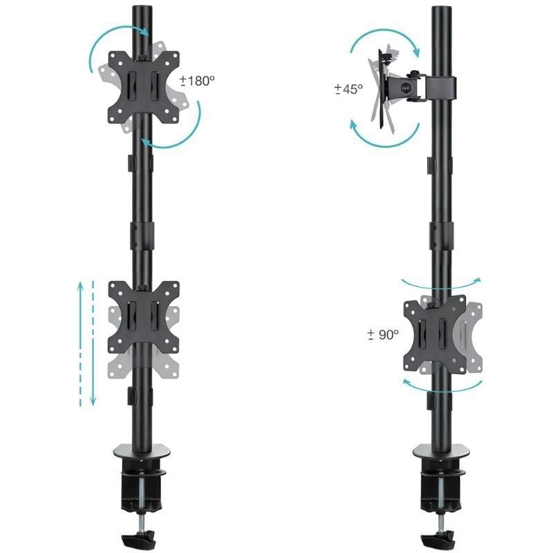 Suporte de Mesa Tooq Db1233tnv-b para 2 Monitores / Giratório / Inclinado / Até 8kg