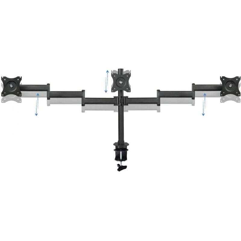 Suporte de Mesa Tooq Db1327tn-b para 3 Monitores / Giratório / Inclinado / Até 8kg