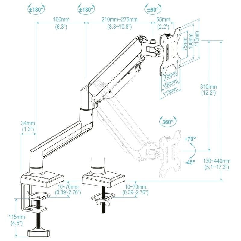 Suporte de Mesa para Monitor Tooq Db1334tnr-b / Até 10kg