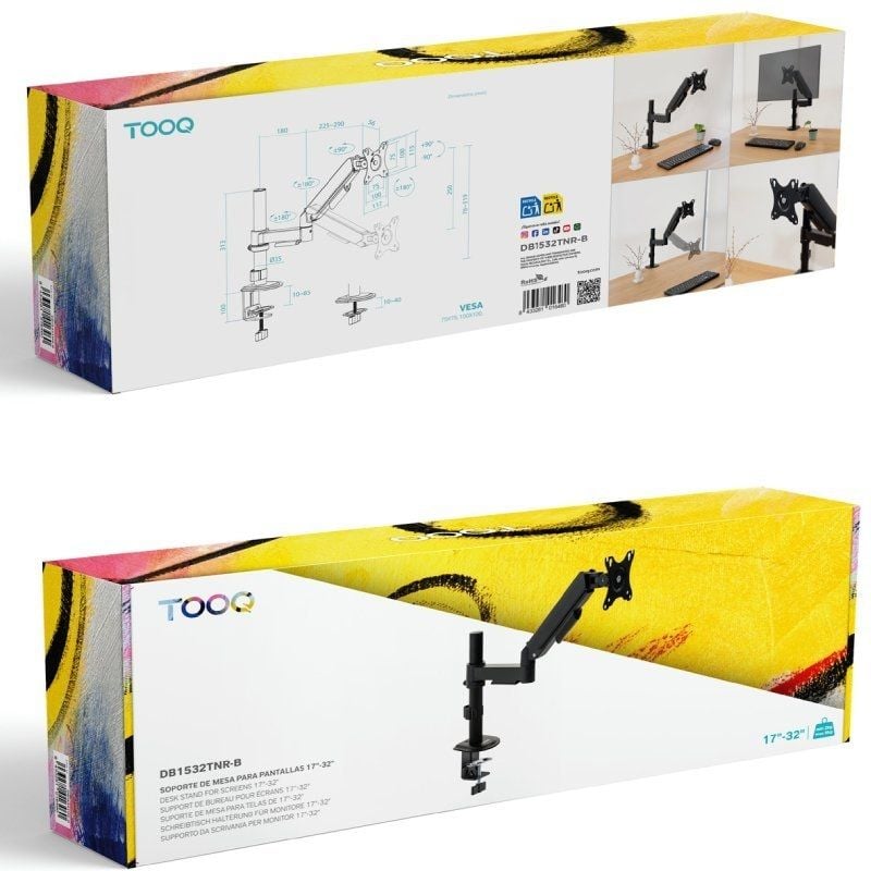 Tooq Db1532tnr-b Suporte de Mesa para Monitor / Giratório / Inclinado / Até 9kg