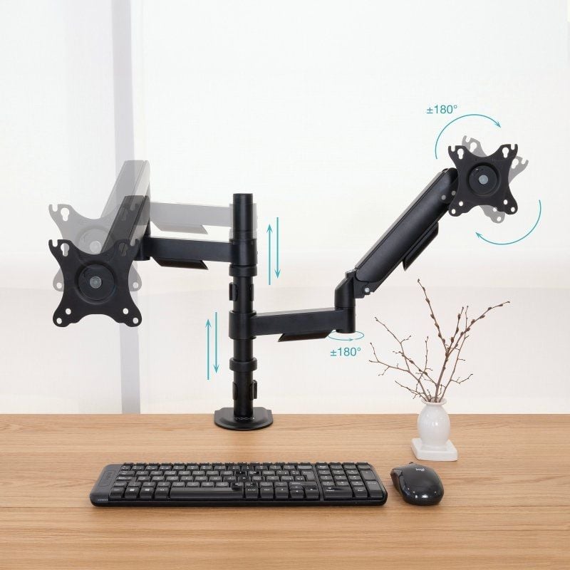 Suporte de Mesa Tooq Db1533tnr-b para 2 Monitores / Giratório / Inclinado / Até 9kg1