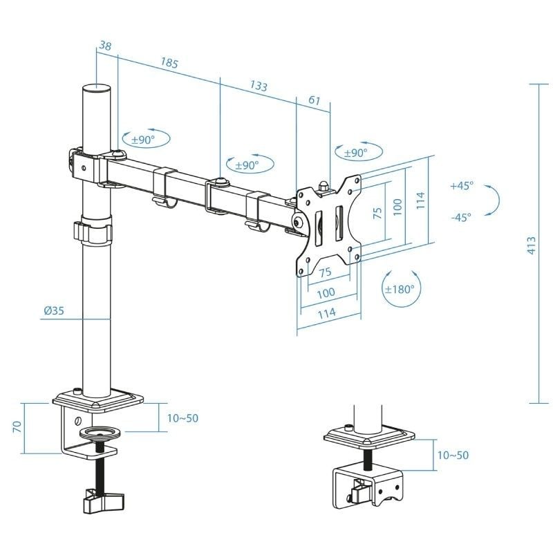 Tooq Db1801tn-b Suporte de Mesa para Monitor / Giratório / Inclinado / Até 8kg