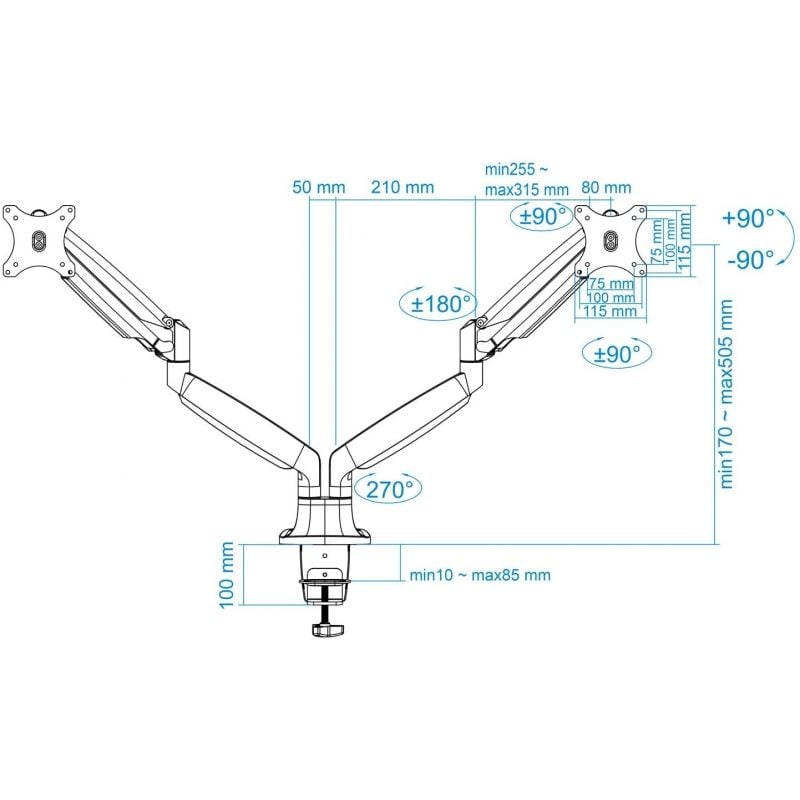 Suporte de Mesa Tooq Db3132tnr-s para 2 Monitores / Giratório / Inclinado / Até 9kg