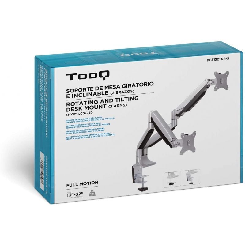 Suporte de Mesa Tooq Db3132tnr-s para 2 Monitores / Giratório / Inclinado / Até 9kg
