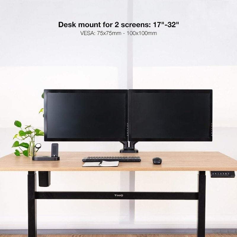 Suporte de Mesa Tooq Db5132tnr-b para 2 Monitores / Giratório / Inclinável / Até 9kg