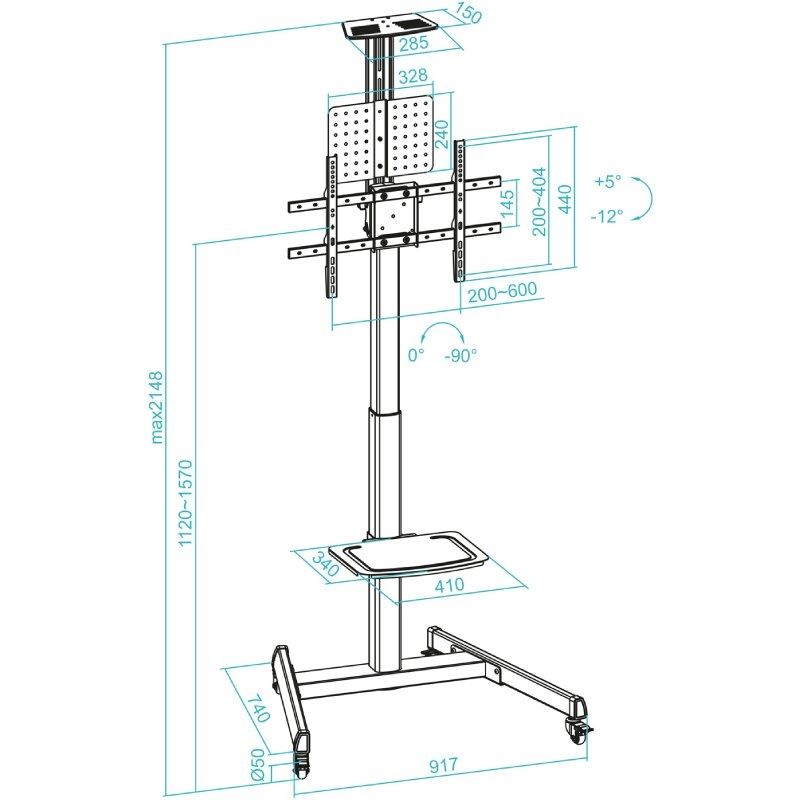 Tooq Fs1184m-b Suporte de Chão Inclinável com Rodízios para TV 35-70" / Até 70kg