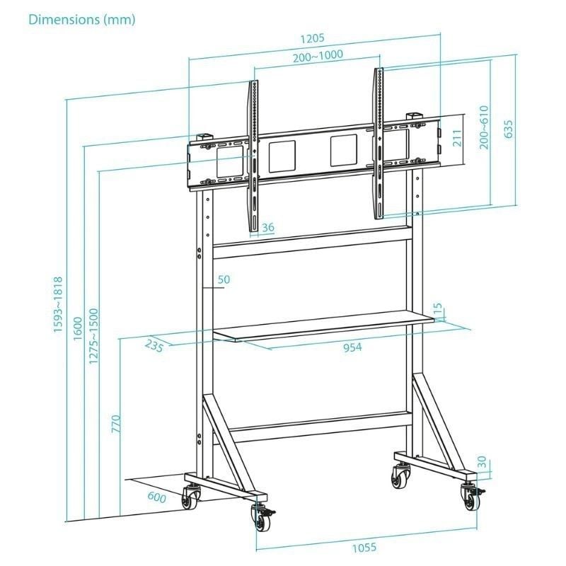 Tooq Fs20105m-b Suporte de Chão Ajustável com Rodízios para TV 60-105" / Até 120kg