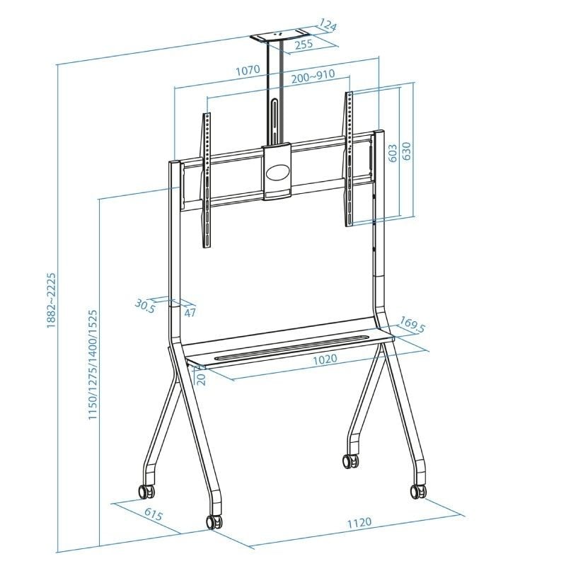 Suporte de Chão Tooq Fs20208m-b com Rodízios para Televisores de 55-100" / Até 120kg