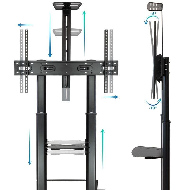 Tooq Fs20400hm-b Suporte de Chão Inclinável / Ajustável com Rodízios para Televisores de 60-100" /…