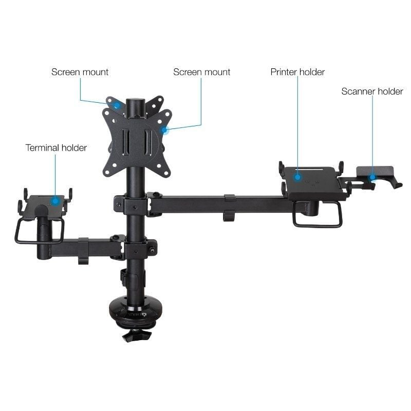 Suporte de Mesa para 2 Monitores, Pos, Impressora, Terminal e Leitor Tooq TQPM0002 / Giratório / In…