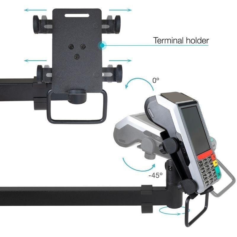 Tooq TQPM0003 Suporte de Mesa POS para 2 Monitores / Giratório / Basculante / Inclinável / Rotativo…
