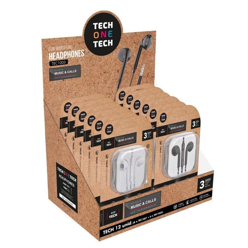 Tech One Tech Eartech TEC1003 Displays para Auscultadores / com Microfone / Tomada 3,5 / Inclui 6 A…