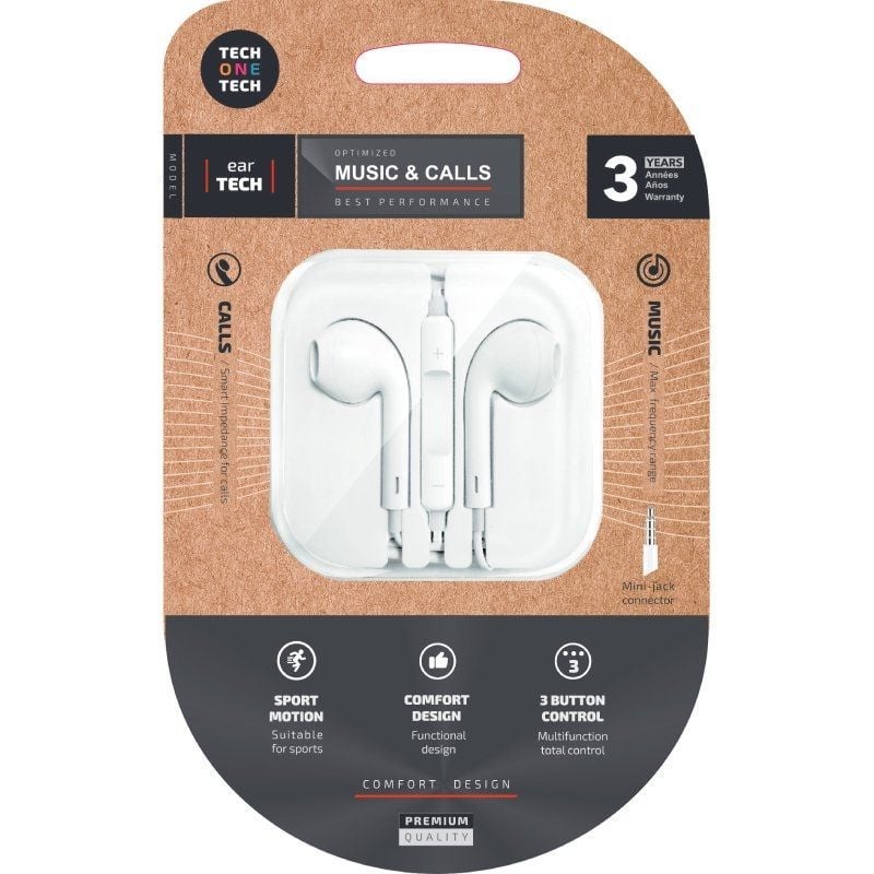 Tech One Tech Eartech TEC1001 Auscultadores Intra-auriculares / com Microfone / Jack 3.5 / Branco