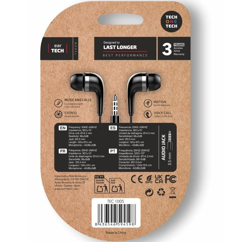 Tech One Tech Soft Eartech TEC1005 Auscultadores Intra-auriculares / com Microfone / Jack 3.5 / Pre…