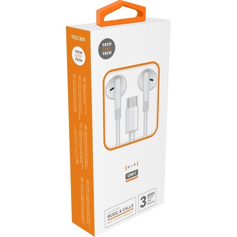 Tech One Tech Eartech TEC1301 Auscultadores Intra-auriculares / com Microfone / USB Type-c / Branco