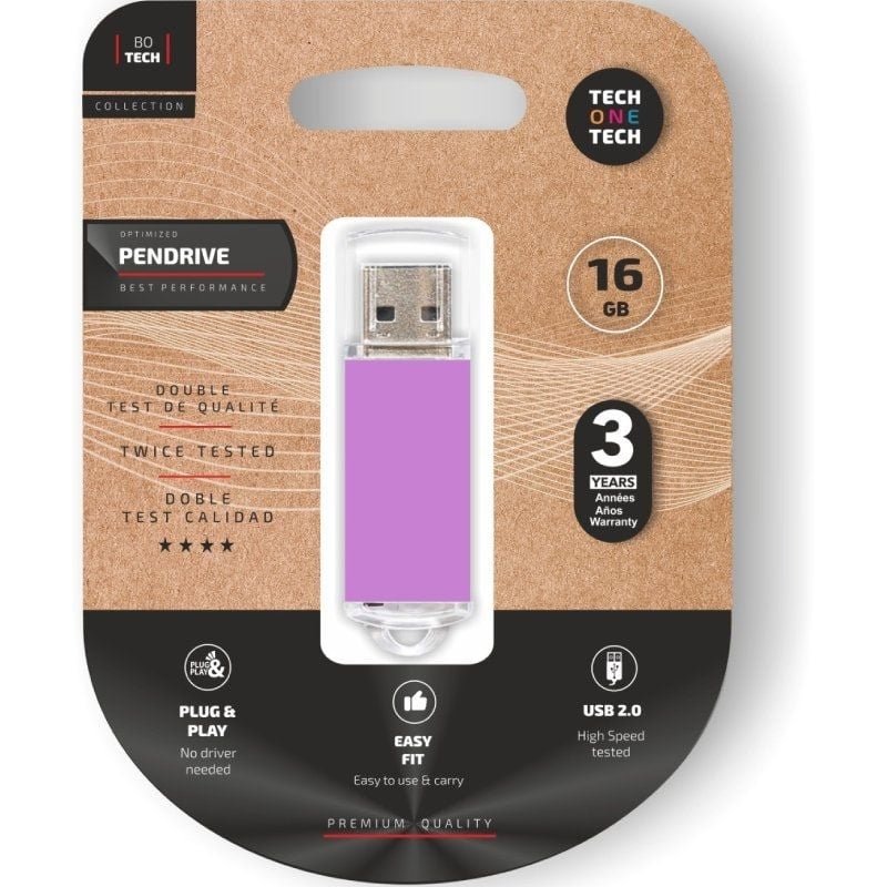 Unidade Flash USB 2.0 Tech One Tech Basic 16GB / Púrpura Claro