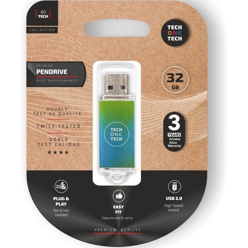 Unidade Flash USB 2.0 de 32 GB Tech One Tech Be Ocean / Verde Degradado