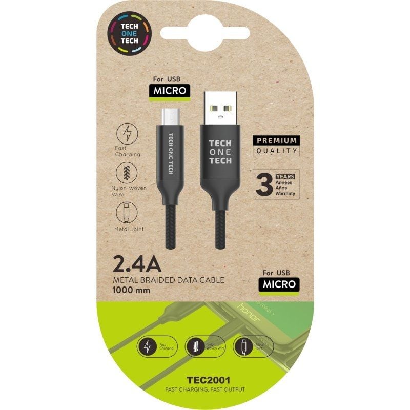 Tech One Tech TEC2001 Cabo USB 2.0 / USB Macho - Microusb Macho / 1m / Preto