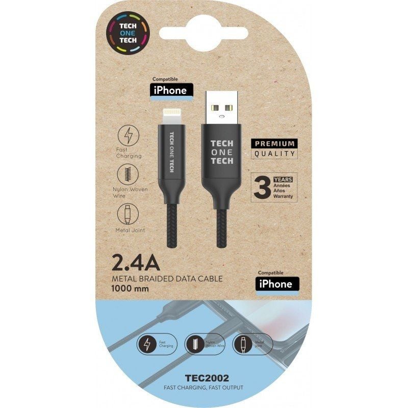 Tech One Tech TEC2002 Cabo USB 2.0 / USB Macho - Lightning Macho / 1m / Preto