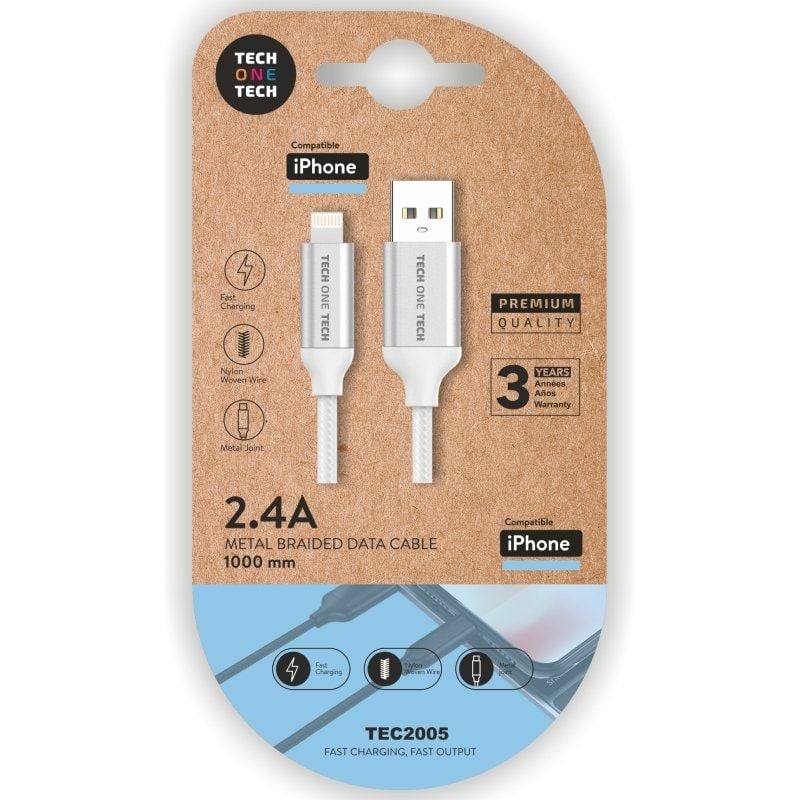 Tech One Tech TEC2005 Cabo USB 2.0 / USB Macho - Lightning Macho / 1m / Branco