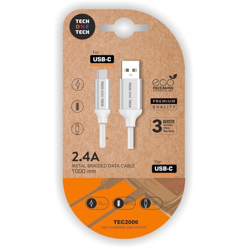 Tech One Tech TEC2006 Cabo USB 2.0 / USB Tipo C Macho - USB Macho / 1m / Branco