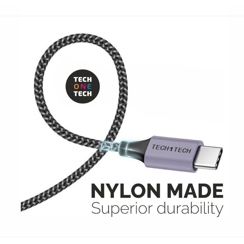 USB 2.0 Tipo C Tech One Tech TEC2023 / USB Tipo C Macho - USB Macho / 2m / Cinzento