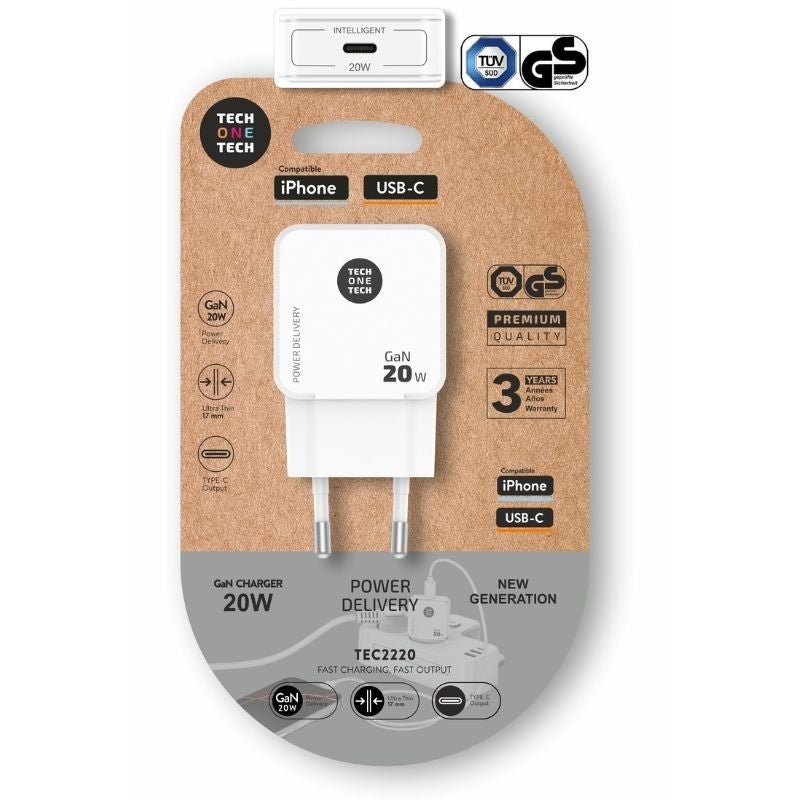 Carregador de Parede Gan Tech One Tech Gan TEC2220 / 1xusb Type-c / 20W / Branco