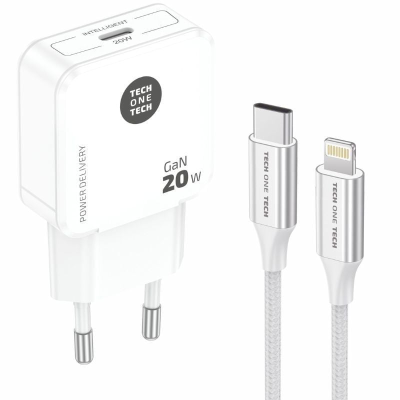 Carregador de Parede Tech One Tech TEC2222 / 1xusb Type-c + Cabo Lightning / 20W / Branco