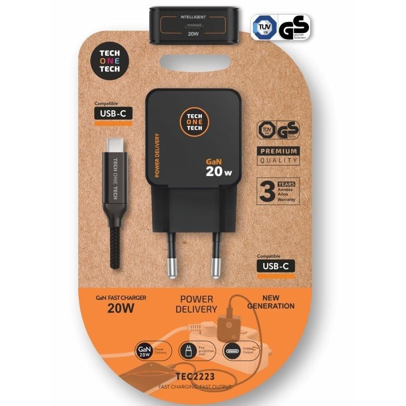 Carregador de Parede Gan Tech One Tech TEC2223 / 1xusb Type-c + Cabo USB Type-c / 20W / Preto