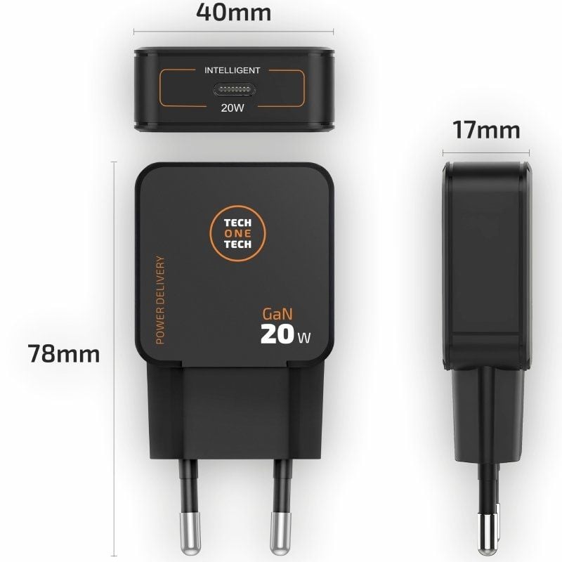 Carregador de Parede Gan Tech One Tech TEC2223 / 1xusb Type-c + Cabo USB Type-c / 20W / Preto