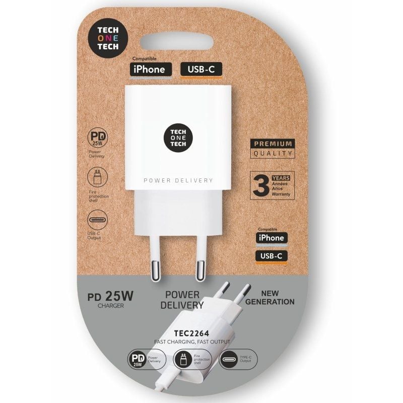 Carregador de Parede Tech One Tech TEC2264 / 1xusb Type-c / 25W / Branco