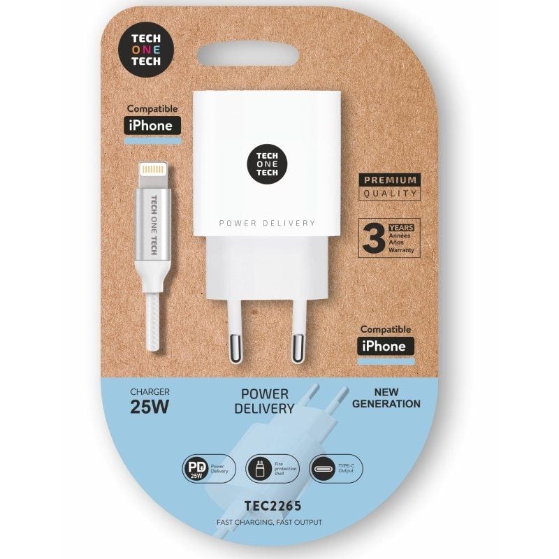 Carregador de Parede Tech One Tech TEC2265 / 1xusb Type-c + Cabo Lightning / 3A / Branco