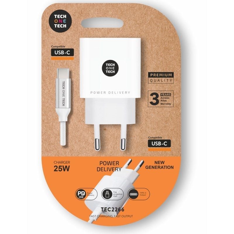 Carregador de Parede Tech One Tech TEC2266 / 1xusb Type-c + Cabo USB Type-c / 3A / Branco