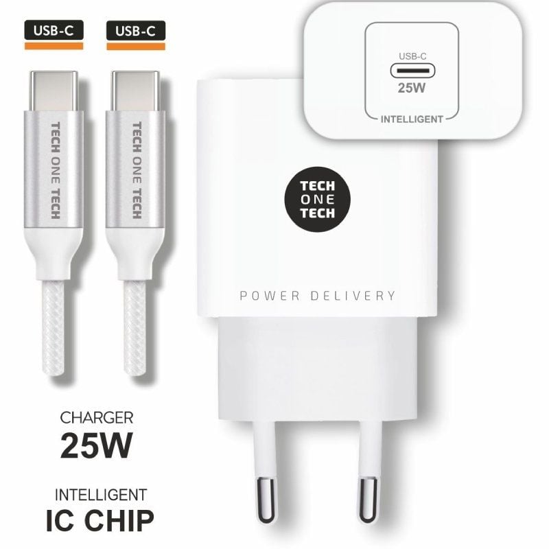 Carregador de Parede Tech One Tech TEC2266 / 1xusb Type-c + Cabo USB Type-c / 3A / Branco