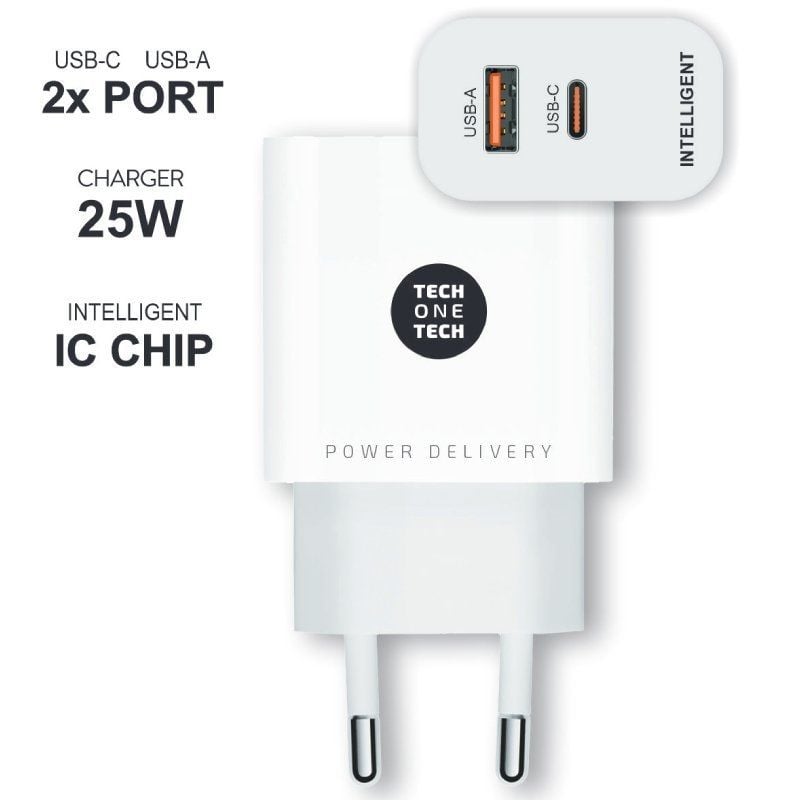 Carregador de Parede Tech One Tech TEC2267 / 1xusb Type-c / 1xusb / 3A / Branco