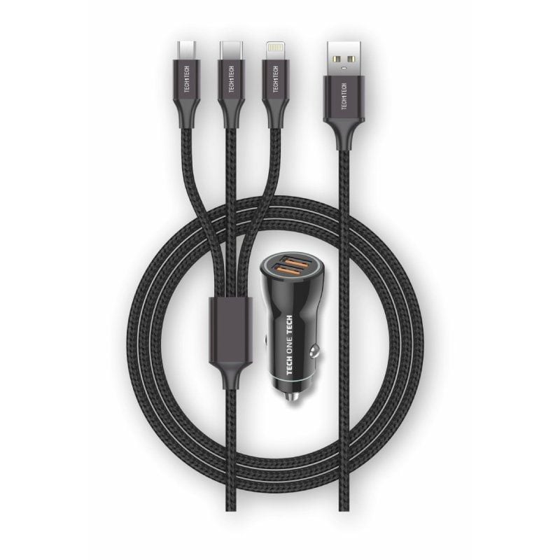 Carregador de Automóvel Tech One Tech TEC2810 / 2xusb + Cabo 3 em 1 / 12W