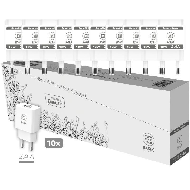 Pack 10 Carregadores de Parede Tech One Tech Basik TEC2954 / 1xusb / 12W