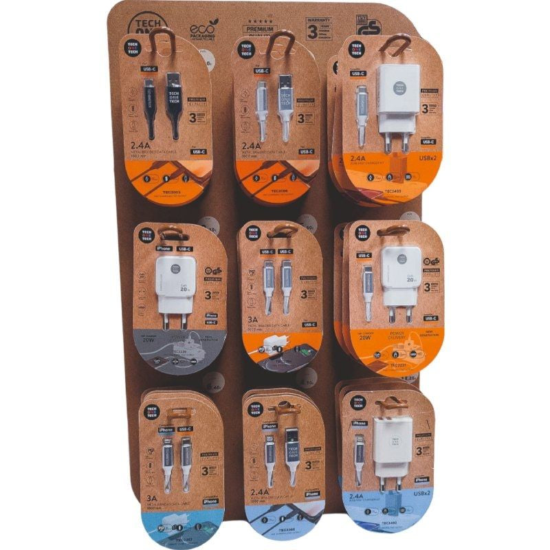 Carregador e Cabo Gan Ecrã Tech One Tech EKO 400903 / 9 Ganchos / Inclui 27 Produtos