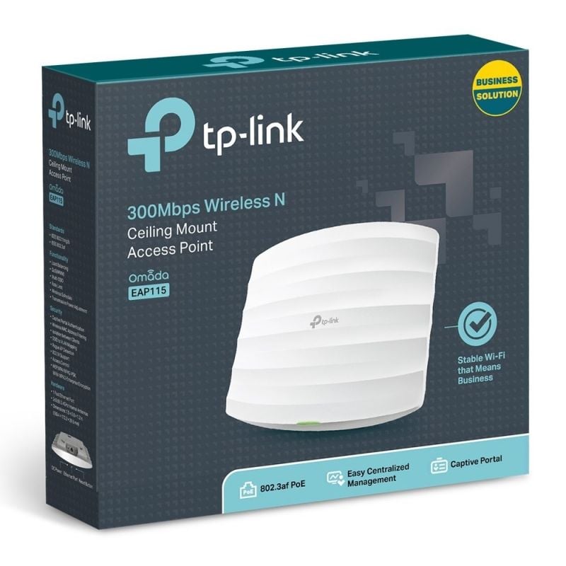 Ponto de Acesso sem Fios Tp-link Omada EAP115 Poe 300mbps / 2,4ghz / Antenas 4dbi / Wifi 802.11n /…
