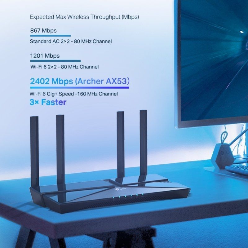 Router sem Fios Tp-link Archer AX53 / Wifi 6 / 3000 Mbps / 2.4ghz 5ghz / 4 Antenas / Wifi 802.11ax…