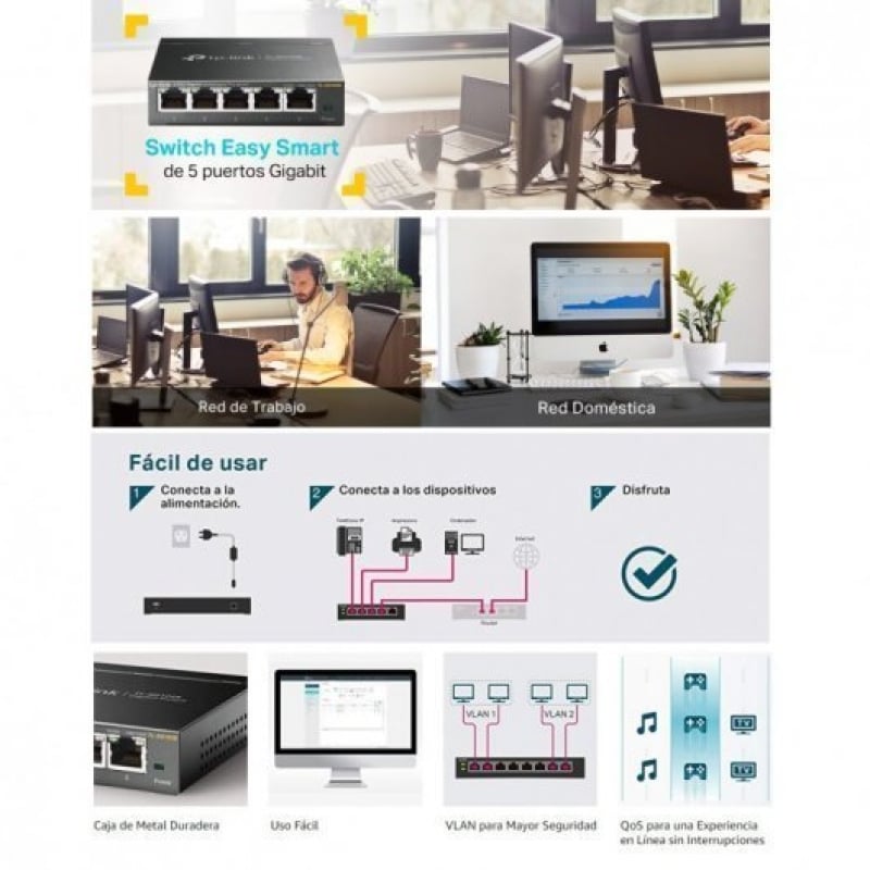 Tp-link Easy Smart Switch Tl-sg105e V2 5 Portas / Rj-45 10 / 100 / 1000